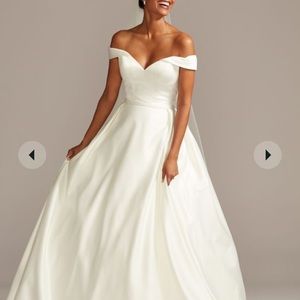 DAVID'S BRIDAL COLLECTION
off shoulder satin gown wedding dress